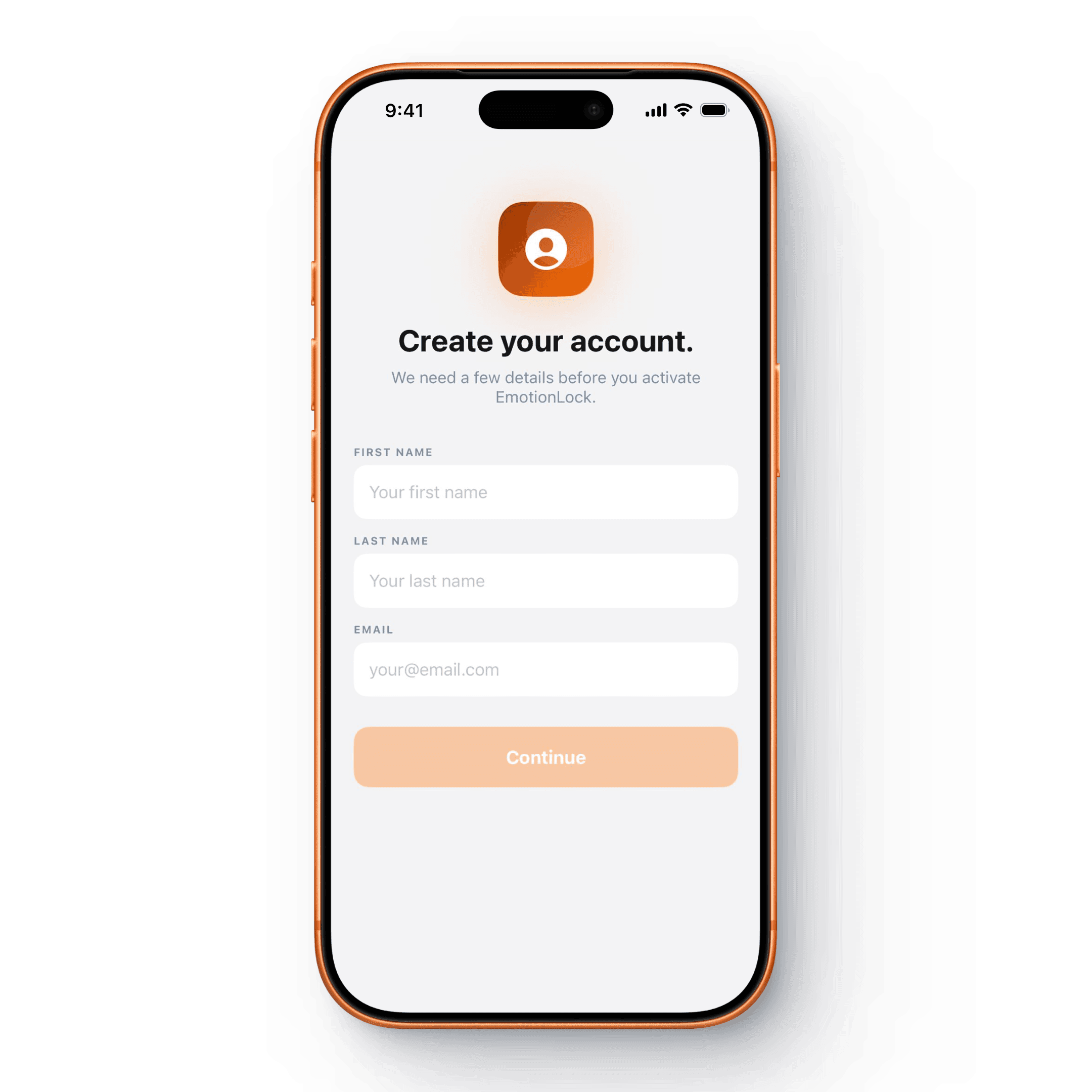 EmotionLock account creation screen
